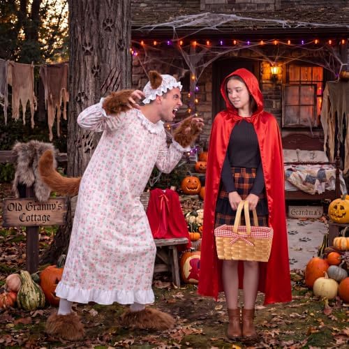 Hercicy 6 Pcs Red Riding Hood Costume Set, Velvet Cape Wolf Grandma Party