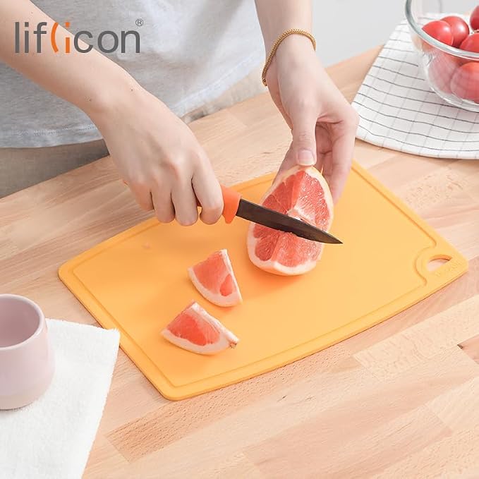 Thick Silicone Cutting Boards for Kitchen Silicone Chopping Boards/Mats Set of 2 Extra Large14.6''x10.43'', Mini 9.1”x7.1” Non-slip Deep Drip Juice Groove, Dishwasher Safe-Yellow