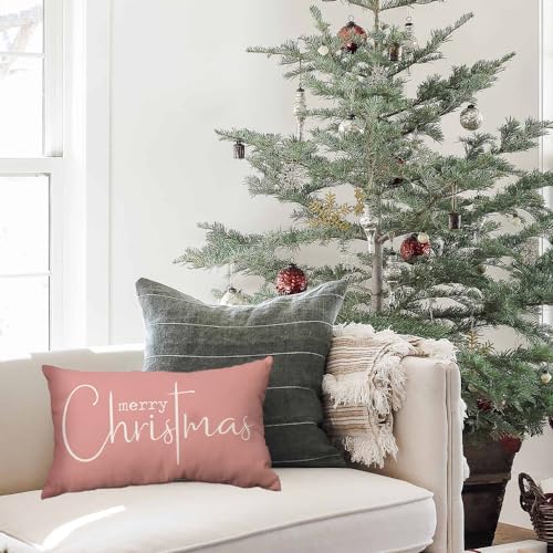 Allorry Christmas Pillow Covers Xmas Decorative Christmas Pink Cotton Cloth Linen Cloth Pillow Cover Sofa Cover Decorative Rectangle Length 12X20 inches