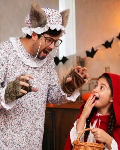 Big Bad Wolf Costume Adult, 5-Piece Granny Wolf Outfit for Men and Women
