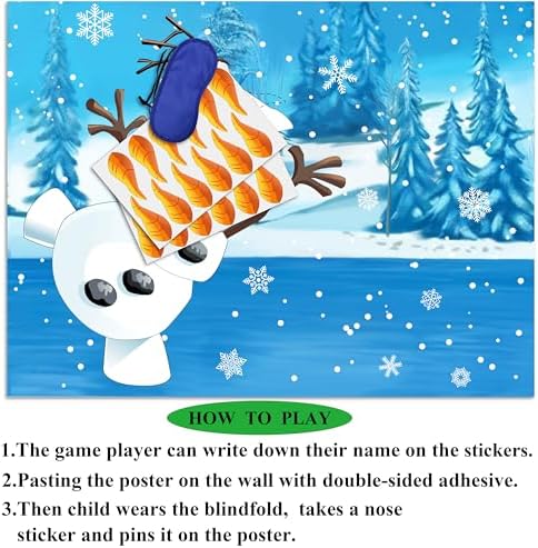 Pin The Nose on The Snowman Game for Kids Christmas Party Game for Kids Snowman Pin Game with 24Pcs Nose Stickers Birthday Party Supplies Activities