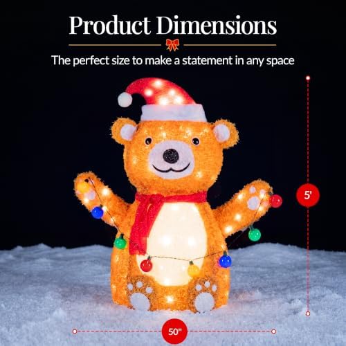 Best Choice Products 5ft Lighted Pop-Up Teddy Bear, Large Outdoor Christmas Holiday Decoration w/ 200 LED Lights, Hat, Scarf, Multicolored Lights