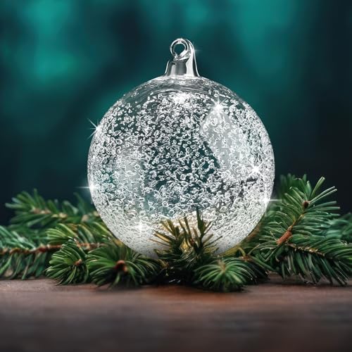 Uiifan 6 Pcs Clear Glass Christmas Ornaments Balls Bulk Blown Glass Christmas Tree Ornaments Assorted Size Iridescent Balls Xmas Tree Home Decorations (3.94 in)