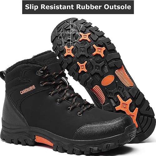 CARENURSE Mens Snow Boots Winter Warm Fur Lined Shoes Non-Slip Insulated Hiking Boot
