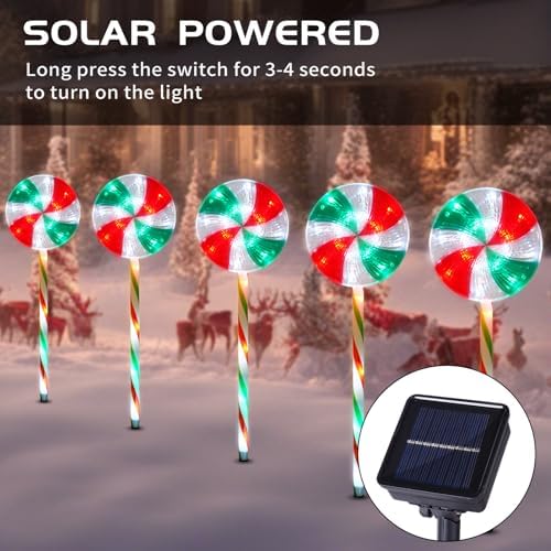 BRIGHTDECK 10 Pack Solar Christmas Pathway Lights, Lollipop Stakes