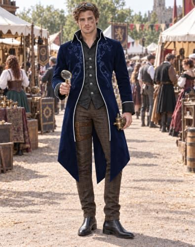 SIAEAMRG Mens Renaissance Pirate Halloween Costume Vampire Jackets Tailcoat