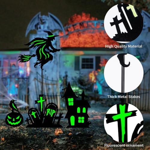BRIGHTDECK 3 Pcs Halloween Witch Yard Signs Metal Stakes Outdoor Decoration