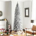 Glitzhome Pencil Tinsel Artificial Christmas Tree, 9ft Silver Christmas Tree with 1860 Branch Tips and Foldable Metal Stand for Home Office Party Decoration