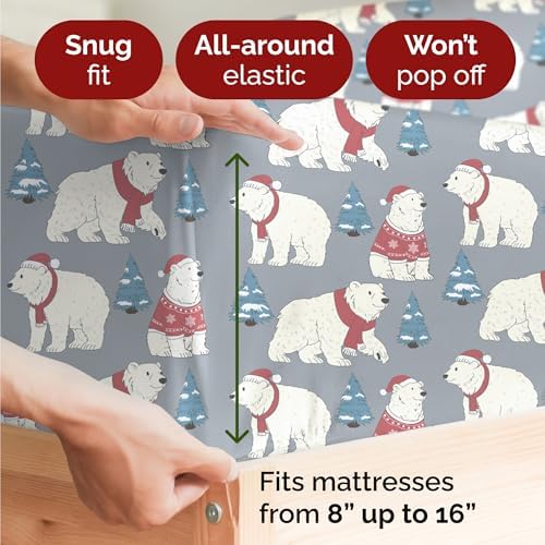 Christmas Sheet Set, Santa Bears, Holiday Xmas Bedding Set - King Size