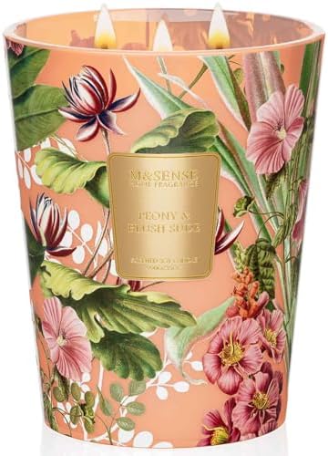 M&SENSE Peony Blush Suede Soy Candle, 35oz 3-Wick, Summer Romantic Gift