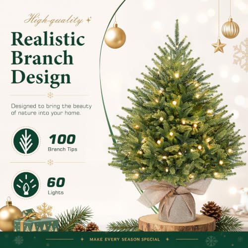 Alupssuc 2ft Prelit Artificial Mini Christmas Tree for Tabletop Desk Decor