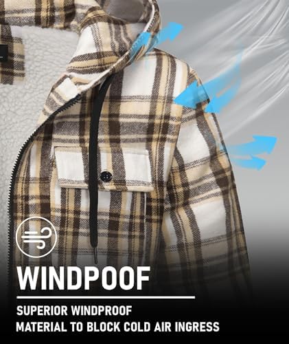 GEEK LIGHTING Men's Flannel Shirts Jacket Sherpa Lined Plaid Zipper Hoodie