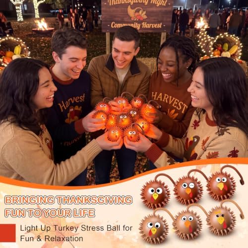 Sotiff 60 Pcs Thanksgiving Light-Up Turkey Stress Balls