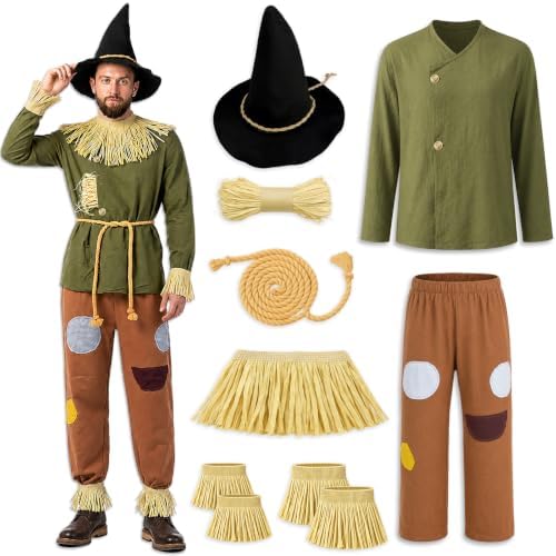 8 Pcs Scarecrow Costume Men Deluxe Adult Halloween Scarecrow Costume