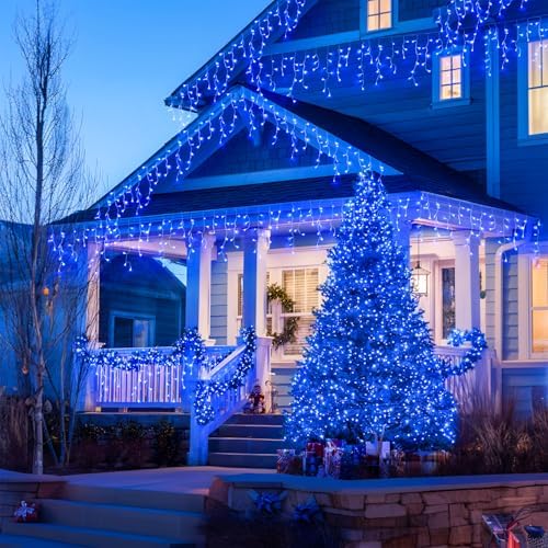 JMEXSUSS Blue Christmas Icicle Lights for Outside, 400 LED 38.8 FT