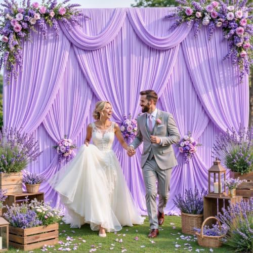 4 Panels Lavender Backdrop Curtain for Parties Wedding Wrinkle Free Light Purple Photo Curtains Backdrop Drapes Fabric Decoration for Baby Shower Photoshoot 20ft(W) x 10ft(H)