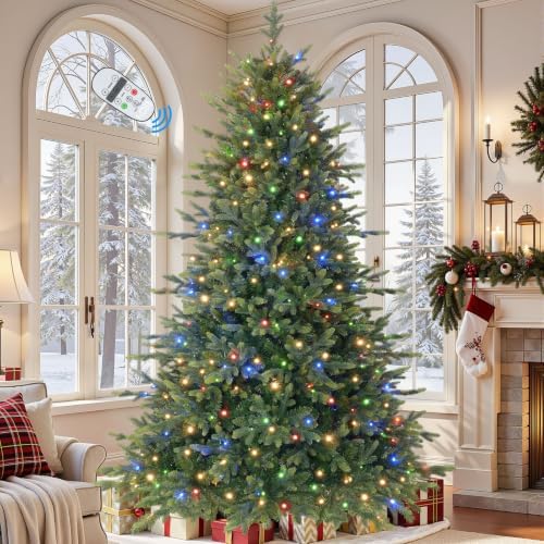 SHareconn 7.5ft Prelit Artificial Fir Christmas Tree with Dual Color Lights