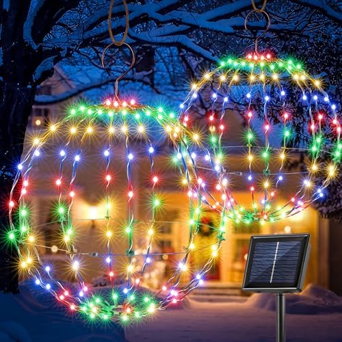 Flacchi Set of 2 Sizes Christmas Balls Multicolor Hanging Solar Lights