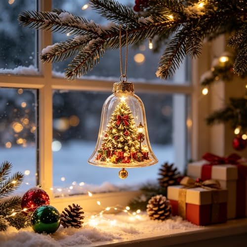 7PCS Glowing Christmas Ornaments - Mini Gold Light-Up Christmas Ball Ornaments - Christmas Tree Ornament with Warm LED Light for Tree Mantel, Holiday Scene Decoration & Gift