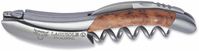 Laguiole En Aubrac Sommelier Waiter's Corkscrew, Juniper Wood Handle, Wine Opener With Foil Cutter & Bottle Opener, Brushed Bolster