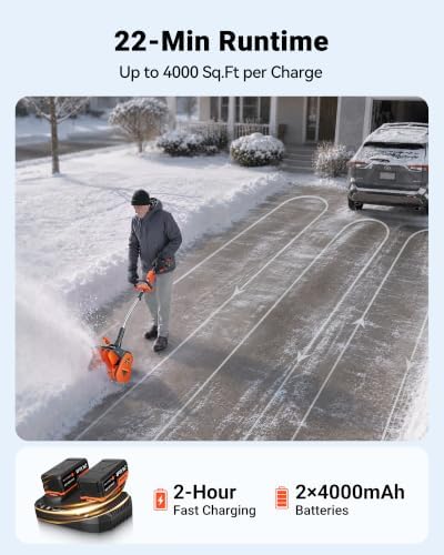 VOLTASK 48V 13.5 Inch Brushless Cordless Snow Shovel, Electric Snow Blower Battery Powered with Adjustable Plate, 2 * 24V 4.0Ah Battery & Quick Charger, Lightweight for Driveways, Sidewalks, Decks