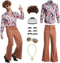 70s Disco Outfit for Men, 7 Pcs Retro Hippie Costume Adults
