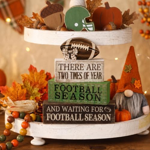 Lineshading 4 Pcs Football Tiered Tray Decor Wood Blocks Stackable Table