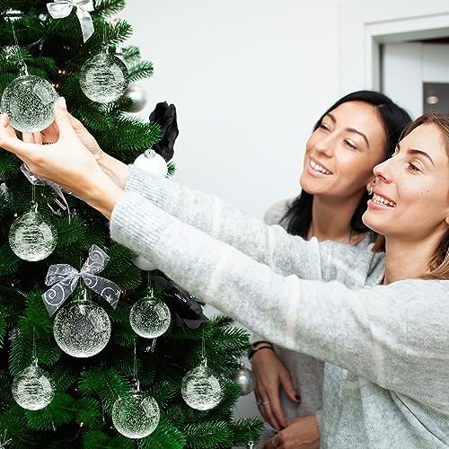 Uiifan 12 Pcs Clear Glass Christmas Ornaments Balls Bulk Blown Glass Christmas Tree Ornaments Assorted Size Iridescent Balls Xmas Tree Home Decorations (2.36 in,2.76 in)