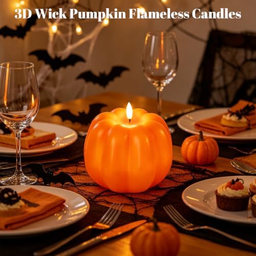 Wondise Orange Fall Decorations Real Wax Pumpkin Candles with Remote Timer