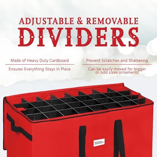Christmas Ornament Storage Container,Box Stores Up to 128-3 inch ornaments, Adjustable Dividers, Large Organizer Bin to Protect and Store Holiday Décor - Red