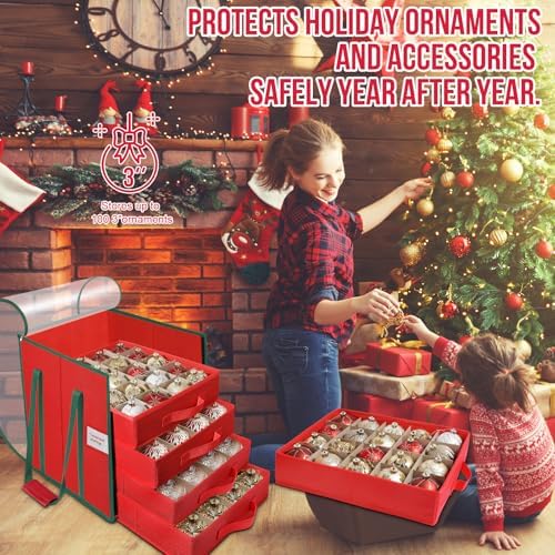 Christmas Ornament Storage Box,5 Tier Holds Up to 100-3” Holiday Décor