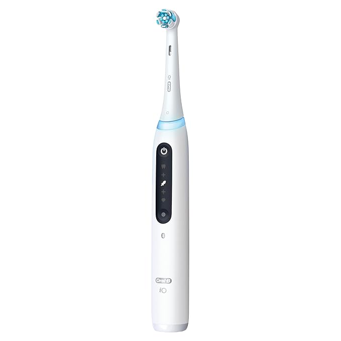 Oral-B Rechargeable Electric Toothbrush, iO5 Limited Deep Clean & Whiten, 5 Cleaning Modes, Visual Pressure Sensor to Protect Gums, Travel Case, 3 Brush Heads, White