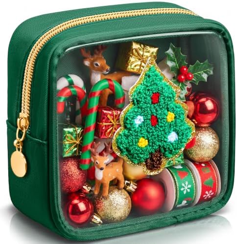 Abbylike 1 Pcs Christmas Preppy Patch Makeup Bags Bulk Holiday Makeup Bag Skincare Pouch Xmas Zipper Cosmetic Pouch Preppy Thing for Travel Christmas Women Gift (Classic,Blue)