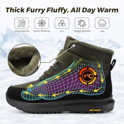 FitVille Wide Width Mens Winter Boots Fur Lined Extra Wide Snow Boot Lightweight Non Slip Outdoor Mens Diabetic Shoes for Flat Feet