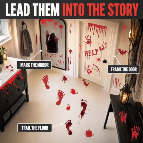 Halloween Bloody Handprint Footprint Wall & Window Stickers, Horror Decor