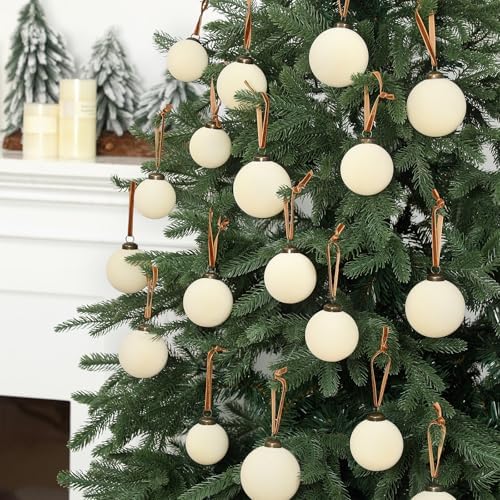 Foilswirl 36 Pcs Cream White Velvet Christmas Balls, 2.36", 2.76", 3.15"