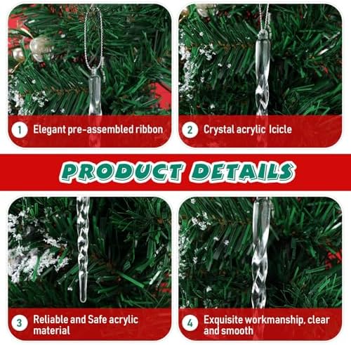 Syhood 100 Pcs Crystal Christmas Tree Ornaments, Icicle Waterdrop