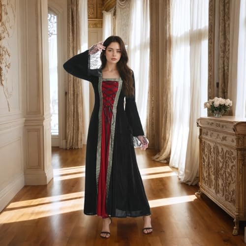 Colorful House Women Hooded Medieval Renaissance Dress Halloween for Adult
