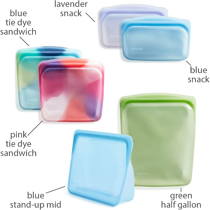 Stasher Silicone Reusable Food Storage Bags, 6-Pack, Reusable Freezer Bags, Microwave, Dishwasher, Oven Safe, Sous Vide, Premium Lunch Containers, Eco Friendly, Food-safe Silicone Snack Bag, Tie Dye | Food-Safe Silicone, Eco-Friendly, Reusable Freezer ...