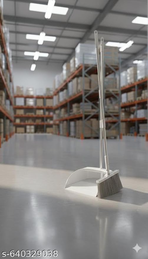 Long Handle Broom and Dustpan Set, Upright Standing Floor Cleaning Combo with Windproof Dustpan – Durable Home & Office Use |PAR-P1123