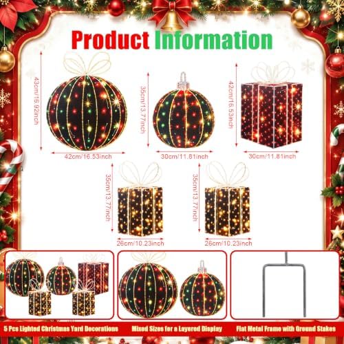 Woanger 5 Pcs Christmas Decorations Outdoor Lighted Metal Flat Gift Boxes