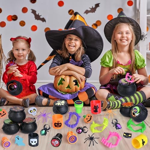 576 PCS Halloween Party Favors, 72 Pack Prefilled Witch Cauldrons With Toys