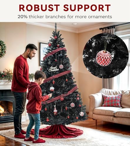 DWVO 6ft Artificial Black Halloween Christmas Tree, 818 Tips