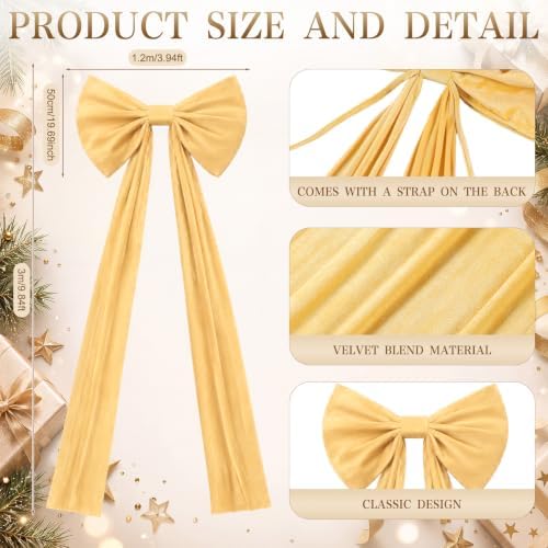 118 x 47 Extra Large Christmas Gold Velvet Bow Outdoor