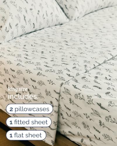King 4 Piece Boho Botanical Floral Sheet Set - Soft & Cooling - Plants
