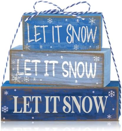 Lineshading 4 Pcs Christmas Table Decor - Blue Let It Snow Winter Decor