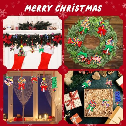 AUGSUN 16Pcs Christmas Lollipop Ornaments, Rainbow Colorful Mini Candy Cane