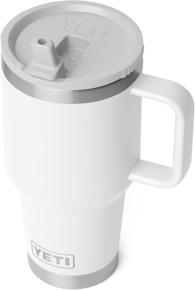 YETI Rambler 30 oz Travel Mug with Flip Straw Lid – Stainless Steel, Vacuum Insulated, Leakproof, Cup Holder Friendly, White