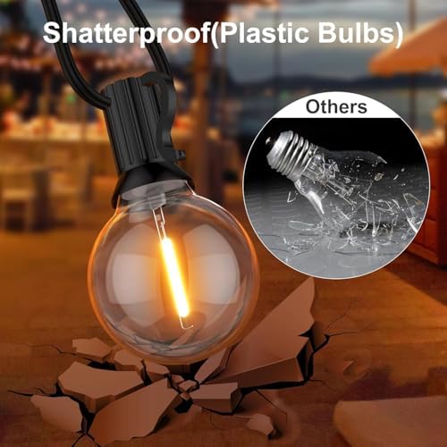 GPATIO Outdoor String Lights, 25FT G40 Bulbs Shatterproof Patio Lights, Waterproof Dimmable Hanging Outdoor Lights, Connectable LED Outside Lights for Backyard Yard Gazebo Porch Party