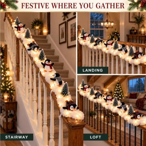 Penguin Christmas Stair Snow Decor, Winter Home Decoration